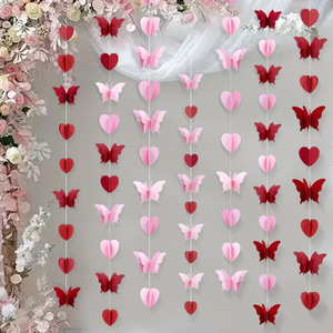 Ghirlanda di Carta 3D Romantica con Cuori e Farfalle, Striscione Verticale per Matrimoni, San Valentino, Baby Shower, Decorazione Murale - Product Image 3
