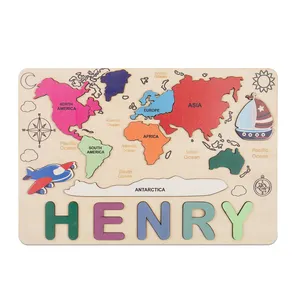 Kids Early Learning Educational Map Custom Name Puzzle 3D Wooden Alphabet Puzzle