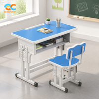 Fournisseur de confiance, ensemble chaise et bureau d'étudiant, 80x50cm, bleu, réglable 64-76cm, avec étagère, ensemble table et chaise d'étudiant, CE BIFMA