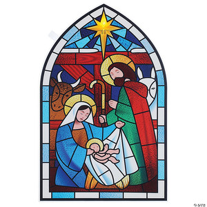 Autocollant <span class=keywords><strong>de</strong></span> scène <span class=keywords><strong>de</strong></span> la Nativité en <span class=keywords><strong>vitrail</strong></span> réutilisable Décoration <span class=keywords><strong>de</strong></span> Noël Autocollants pour fenêtres - Product Image 1