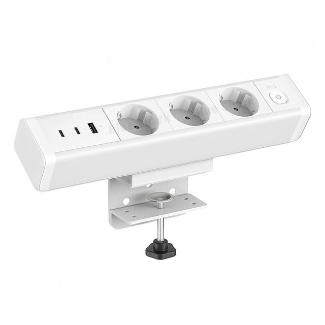 Factory New Design 2 USB-C PD65W Clamp on Office Desk Edge Tabletop Mounted Power Socket 3AC Port Desktop Power Strip Socket