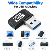 Adaptateur USB 3.2 Gen 2 10 Gbps à angle droit USB A mâle vers femelle, connecteur en forme de L pour ordinateur portable, PC, clé USB