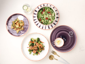Assiettes <span class=keywords><strong>de</strong></span> luxe en porcelaine, 24 pièces, service <span class=keywords><strong>de</strong></span> table personnalisé, violet brossé, nouveau, service en os - Product Image 5