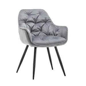 Luxury Accent Furniture Upholstered Dining Chairs Crushed Velvet Dining Chair Metal Legs with Black Home Furniture Grey Carton