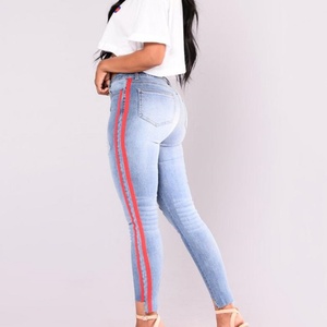 Custom High Street Jeans Women High Waist Skinny Pencil <b>Denim</b> Pants Double Striped Ripped Hole Elastic Stretch Jeans Women - Product Image 3