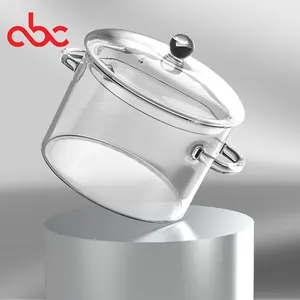 Pot de cuisson en verre résistant à la chaleur en borosilicate transparent de haute qualité fait à la main avec deux poignées