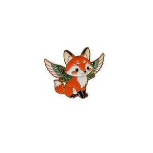 Broche renard de dessin animé mignon avec ailes, en alliage de zinc plaqué or, émail, accessoire de bijouterie, cadeau unisexe - Product Image 1