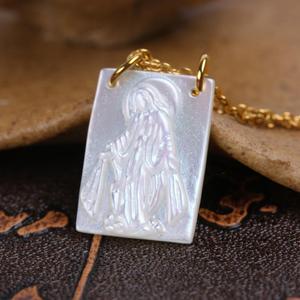 NP1045 White <strong>Mother</strong> of Pearl Shell Virgin Mary Rectangle Medal Scapular Charm Pendants Necklace - Product Image 3