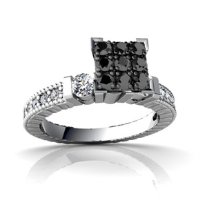 Anillo de boda de oro sólido de 14 quilates, Diamante Blanco y Negro Natural de 0,51 Ct, sortija de boda de diamantes negros, oro blanco de 14 quilates - Product Image 2