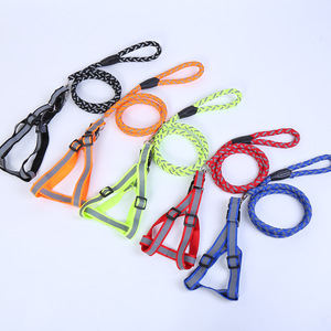 Satu set tali dan kekang anjing reflektif, tali bulat rajut dada untuk anjing peliharaan, tali <span class=keywords><strong>harness</strong></span> hewan peliharaan tanpa tarik - Product Image 1
