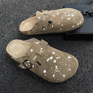 Birkenstocks Mules pour femmes en cuir de vachette daim sabots de liège plat d'été pour pantoufles rembourrage confortable <span class=keywords><strong>semelle</strong></span> <span class=keywords><strong>extérieure</strong></span> antidérapante faite - Product Image 3