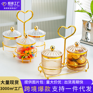 Divided Snack Platter With 5 Glass <b>Jars</b> Gold Frame Lid Party Home Use - Product Image 5