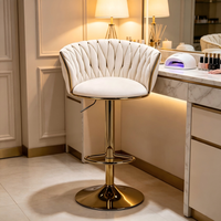 Tabouret de bar de luxe léger avec dossier en velours tissé, siège rotatif, hauteur réglable, base en métal doré pour la décoration de bar à domicile