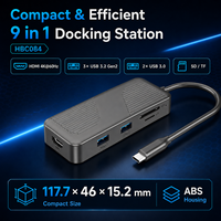 Station d'accueil USB-C 9-en-1 avec HDMI 4K+60Hz, PD 100W, 3 ports USB-C Gen2 10 Gbps + 2 ports USB-A 5 Gbps, lecteur de cartes SD/TF, boîtier ABS