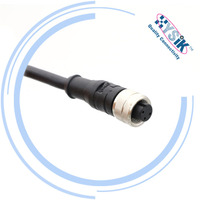 Kit de Cable Moldeado Recto Macho de 3 Polos M12 y Receptáculo Hembra para Montaje en Panel, Codificación A, 2m para Conexión a Través de Pared