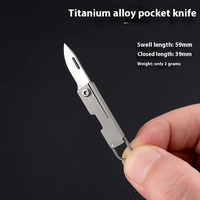 Petit couteau de poche portable en alliage de titane, pliable, léger, avec lame en acier et porte-clés