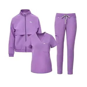 Jaqueta uniforme hospitalar anti-rugas, uniforme de fábrica personalizado para enfermeiros, uniforme elástico médico, conjuntos de jaquetas para enfermeiras