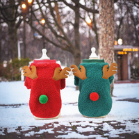 Pull pour chien de Noël en polaire rouge et vert avec motifs Père Noël, sapin de Noël et bois de renne, chaud pour l'hiver, cadeau de fête