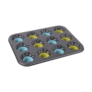 Molde <span class=keywords><strong>para</strong></span> Muffins Antiadherente de Acero al Carbono <span class=keywords><strong>para</strong></span> 12 Unidades con 12 Moldes de Silicona Reutilizables, Juego de Reposterí<span class=keywords><strong>a</strong></span> Premium <span class=keywords><strong>para</strong></span> Cupcakes y Muffins - Product Image 2