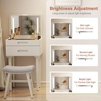 Coiffeuse moderne en MDF avec miroir rabattable, éclairage LED à luminosité réglable, plateau en verre écologique, 2 tiroirs, idéale pour petits espaces