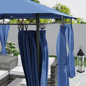 Gazebo <span class=keywords><strong>da</strong></span> <span class=keywords><strong>Giardino</strong></span> 10x13 con Doppio Tetto e Tende, Struttura in Metallo Blu Scuro per Cortile e Terrazza - Product Image 2