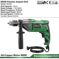 Taladro de Impacto Eléctrico Profesional de 950W, 13mm 1/2'', Velocidad Variable, Herramienta Eléctrica con Cable, Taladro Manual para Acero y Madera