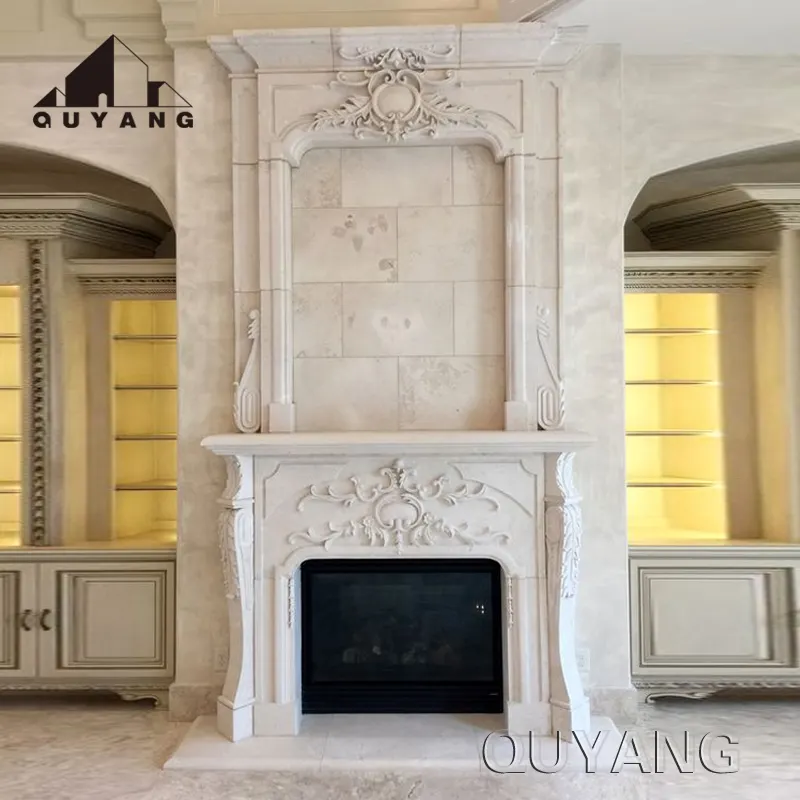 Moderna villa de estilo francés decorativa de doble nivel independiente de lujo chimenea de piedra chimenea de mármol