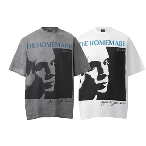 เสื้อยืดแบรนด์สตรีทแวร์คุณภาพสูง ทรงปกติ ลุคทำสีซีดสไตล์วินเทจ พิมพ์ลายอวตารสุดสร้างสรรค์ แขนสั้น ผ้าฝ้าย 100% - Product Image 1