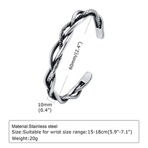 Vintage Antique Stainless Steel Open Cuff <b>Bangle</b> For <b>Men</b> Twisted Braid Feather Knot Mobius Design Retro Matte Waterproof Jewelry - Product Image 5