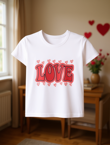 T-shirt da donna nera con stampa grafica 'Love', girocollo, manica corta, casual, per San Valentino, da palestra, in tessuto jersey opaco stampato - Product Image 2