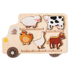 Puzzle éducatif en bois pour bébés, jeu de correspondance des formes, thèmes ferme et voitures, puzzle cognitif d'association en anglais - Product Image 3