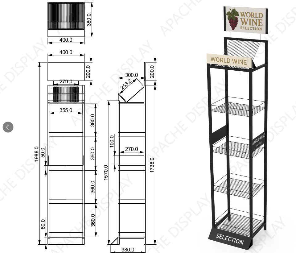 Customized Metal Wine Display Rack Multi Tier for Wine Retail Stores Easy Merchandising — view 2