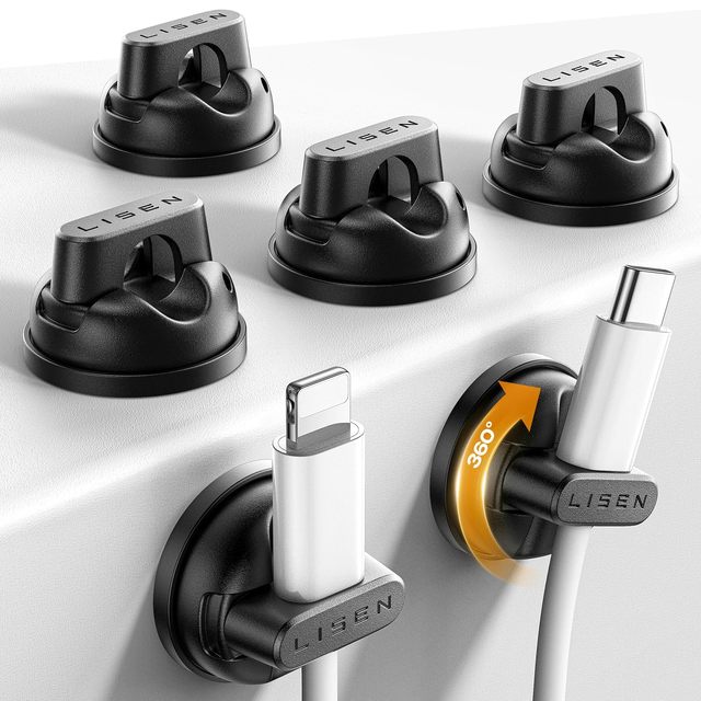 LISEN 360 Degree Rotating Cable Organizer Magnetic Cord Holder Wire Clips Management Self Adhesive Desktop Tidy for Car Home