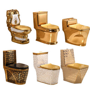 Vaso Sanitario De Ouro Lavabo de luxe en céramique dorée pour toilette Salle de bains Lavage chasse d'eau WC S-Trap Système d'alimentation en eau chaude - Product Image 6