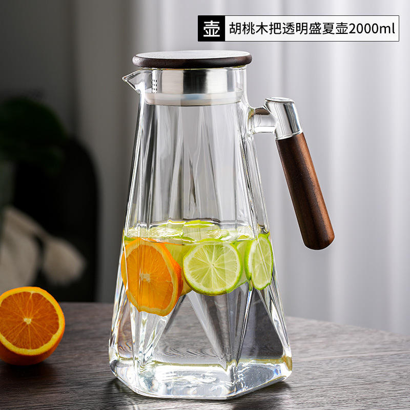 Tetera de verano transparente con mango de madera de nogal, 2000 ml.