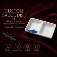 Assiette carrée double compartiment en mélamine sans BPA, pour hôtel, sashimi, sushi bar, sans résidus de vinaigre ou d'huile de piment, vente en gros OEM ODM