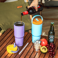 Gobelet isotherme en acier inoxydable 30 oz, écologique, avec poignée, 100 % étanche, compatible porte-gobelets, pour le camping