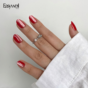 <span class=keywords><strong>Uñas</strong></span> Postizas <span class=keywords><strong>Cortas</strong></span> Ovaladas de Color Rojo Vibrante de Lujo Easywell, <span class=keywords><strong>Uñas</strong></span> Acrílicas <span class=keywords><strong>Elegantes</strong></span> con Efecto Ojo de Gato Aurora, Brillantes, para San Valentín - Product Image 1