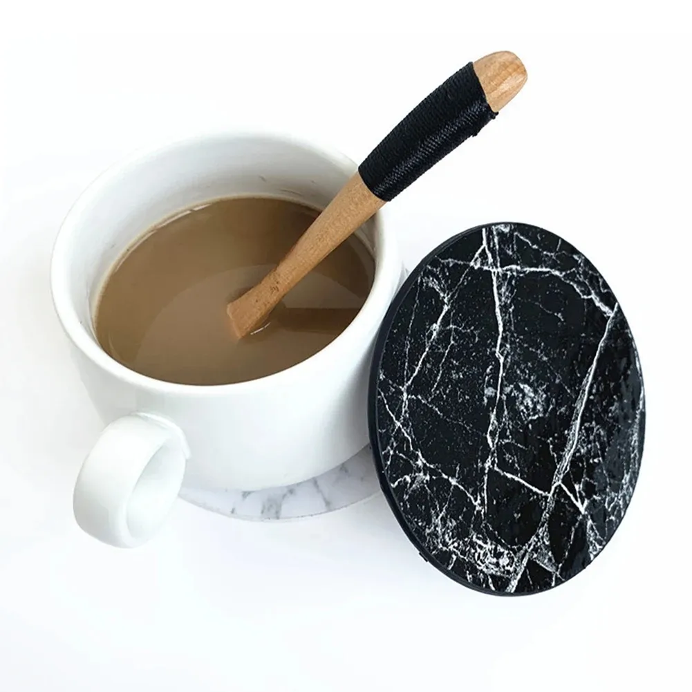 Posavasos de mármol de cuero artificial, 1 unidad/6 unidades, posavasos para taza de café, manteles individuales para mesa, almohadilla de té redonda resistente al calor, soporte para almohadilla de mesa