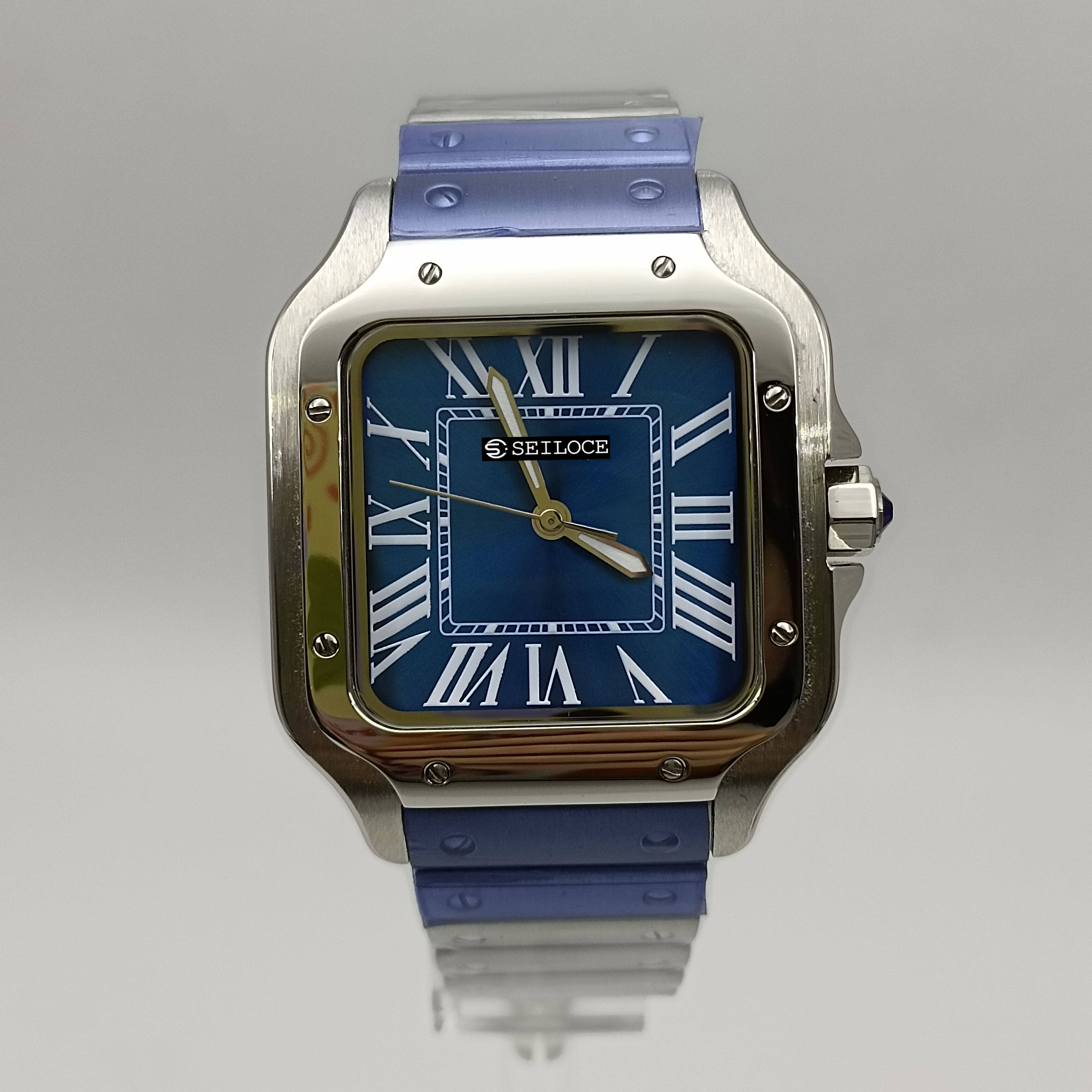 Silver case+blue dial