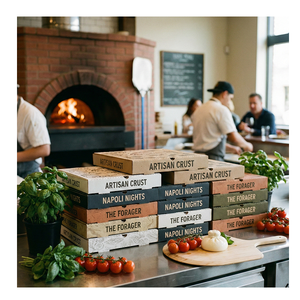 Boîte à pizza moyenne personnalisable de qualité supérieure, imprimée, en carton ondulé de qualité alimentaire pour la livraison et les plats à emporter - Product Image 6