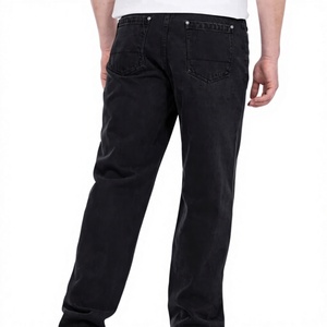 Jean en denim noir coupe droite pour homme, taille mi-haute, en coton, style décontracté, idéal pour l'automne - Product Image 2
