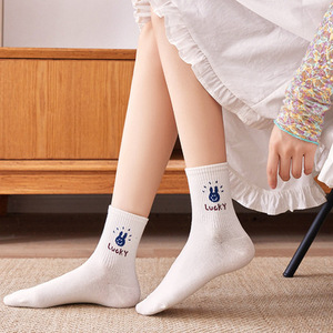 Cute Bear Pattern Mid Calf Socks For Girls Cotton Breathable Sweat Absorbing Crew Length Anime Cartoon Style Youth Casual Socks - Product Image 3