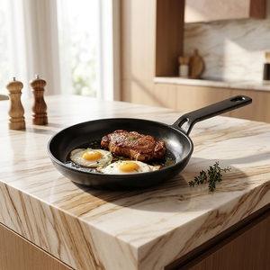 Poêle à frire <span class=keywords><strong>en</strong></span> <span class=keywords><strong>fonte</strong></span> à poignée unique avec tapis résistant à la chaleur, idéale pour les œufs et les steaks au petit-déjeuner, compatible avec les plaques à <span class=keywords><strong>induction</strong></span> et à gaz - Product Image 6
