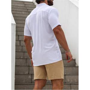 Conjunto de camisa informal con botones y pantalones cortos con cordón para hombre, conjunto de 2 piezas de verano, transpirable, de algodón tejido - Product Image 2
