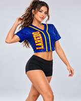 Maillot de baseball personnalisé à sequins pour femme, uniforme scintillant pour équipe de cheerleading, haut à manches courtes boutonné avec logo