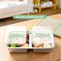 Boîte à bento divisée en acier inoxydable 304 avec couvercle en silicone, boîte à lunch portable, récipient de rangement pour collations étanche pour enfants et adultes