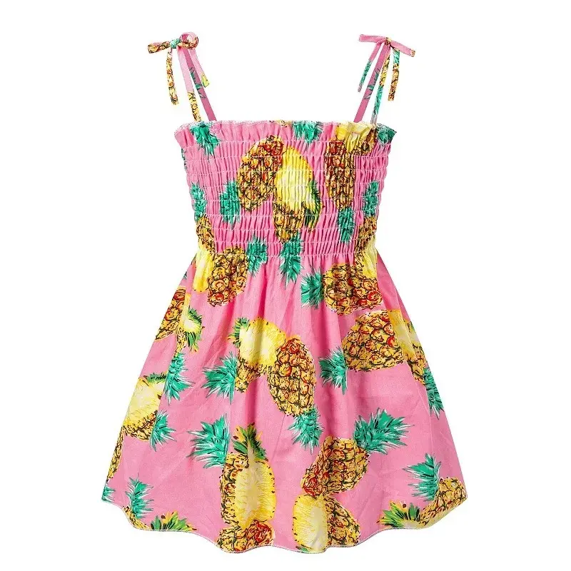 Fashion summer spaghetti strap child outfits bow kids dress baby girls dresses
