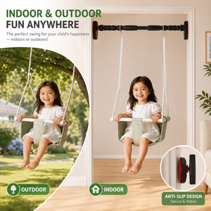 Balançoire suspendue en toile pour bébé et tout-petit, pour intérieur et extérieur, avec siège réglable, corde antidérapante et fixation sans perçage sur barre de traction - Product Image 1