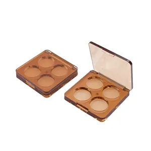 Caja de sombra de ojos de plástico cuadrada, caja de maquillaje de sombra de ojos cuadrada transparente, 4 compartimentos, 4 colores, caja de bandeja vacía redonda